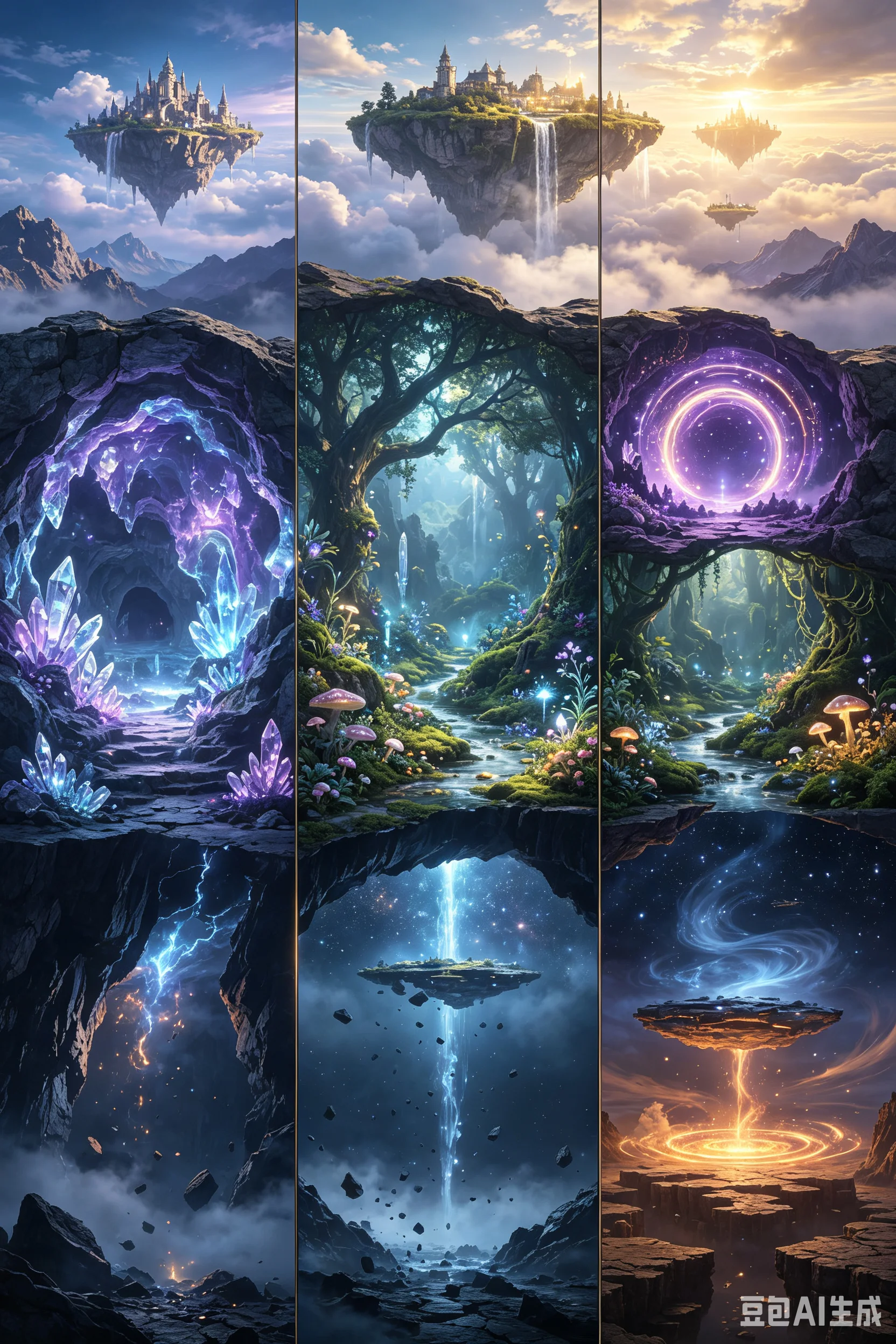 奇幻世界（浮空岛/水晶洞/魔法森林深渊/虚空/元素位面）