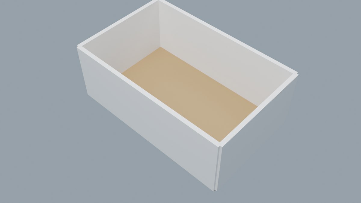 Blender 渲染的 8m×5m×3m 房间：四面浅灰墙、木色地板